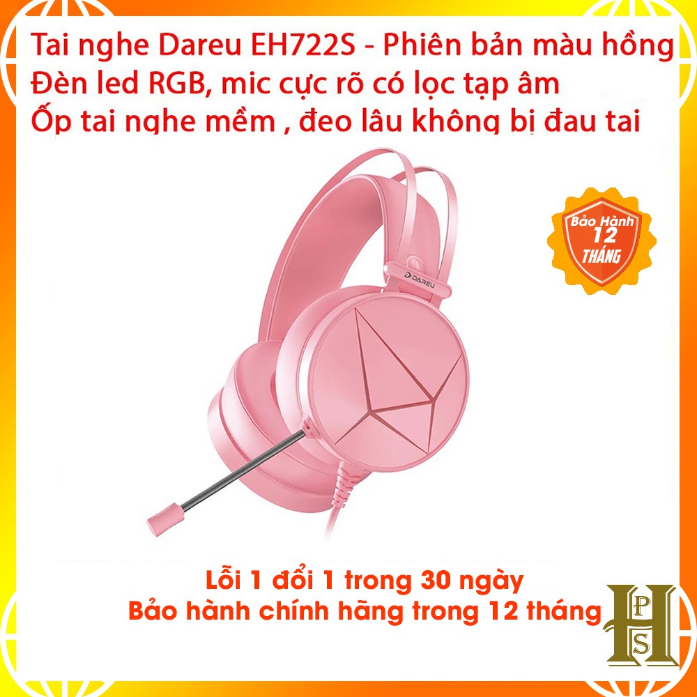 Tai nghe DAREU EH722s Âm thanh 7.1 - Đèn led RGB đổi màu  - Tai nghe màu hồng cực đẹp - Chính hãng - Bảo hành 12 tháng