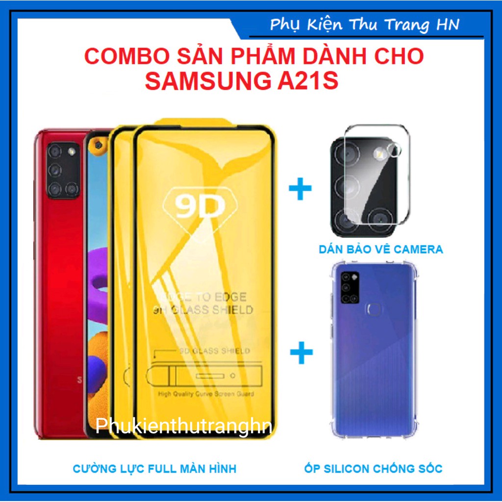 Samsung A21S - Combo 3 in 1 kính full màn hình + ốp silicon chống sốc + dán bảo vệ camera Samsung A21S