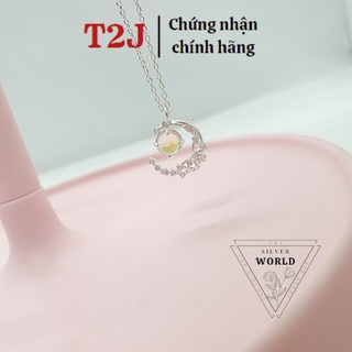Dây chuyền bạc ta 925 - vòng cổ hình mặt trăng gắn đá silver world