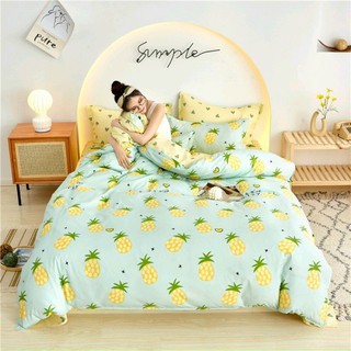 Bộ drap & chăn phao cotton poly dứa xanh