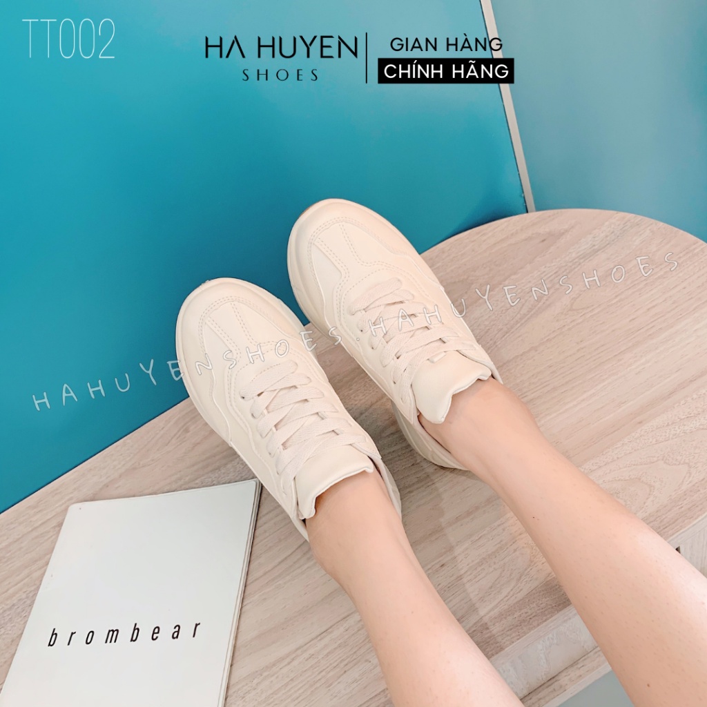 Sục thể thao nữ Hà Huyền Shoes sneaker trơn đế viền nâu năng động trẻ trung - TT002