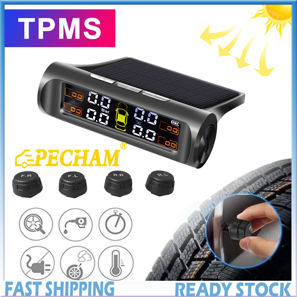Hệ thống theo dõi áp suất lốp ô tô TPMS PECHAM gắn ngoài dùng pin năng lượng mặt trời màn hình LCD