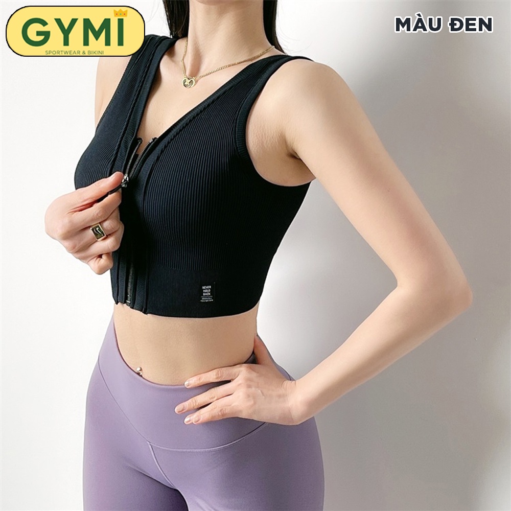 Áo bra tập gym yoga nữ GYMI AL27 có khoá kéo trước chất dệt kim len tăm co giãn cố định nâng đỡ ngực