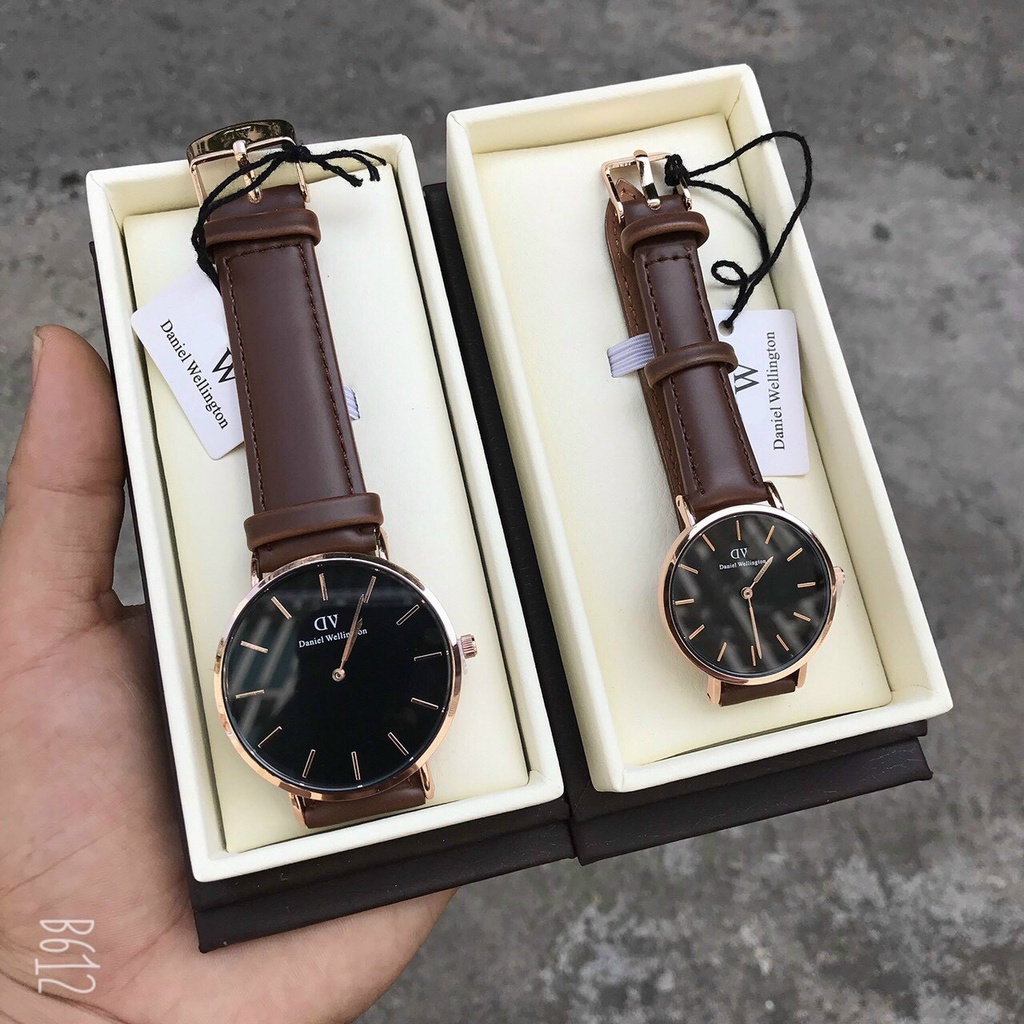 Đồng hồ nam nữ dây da DVV thời trang hiện đại, đồng hồ đôi Onetime