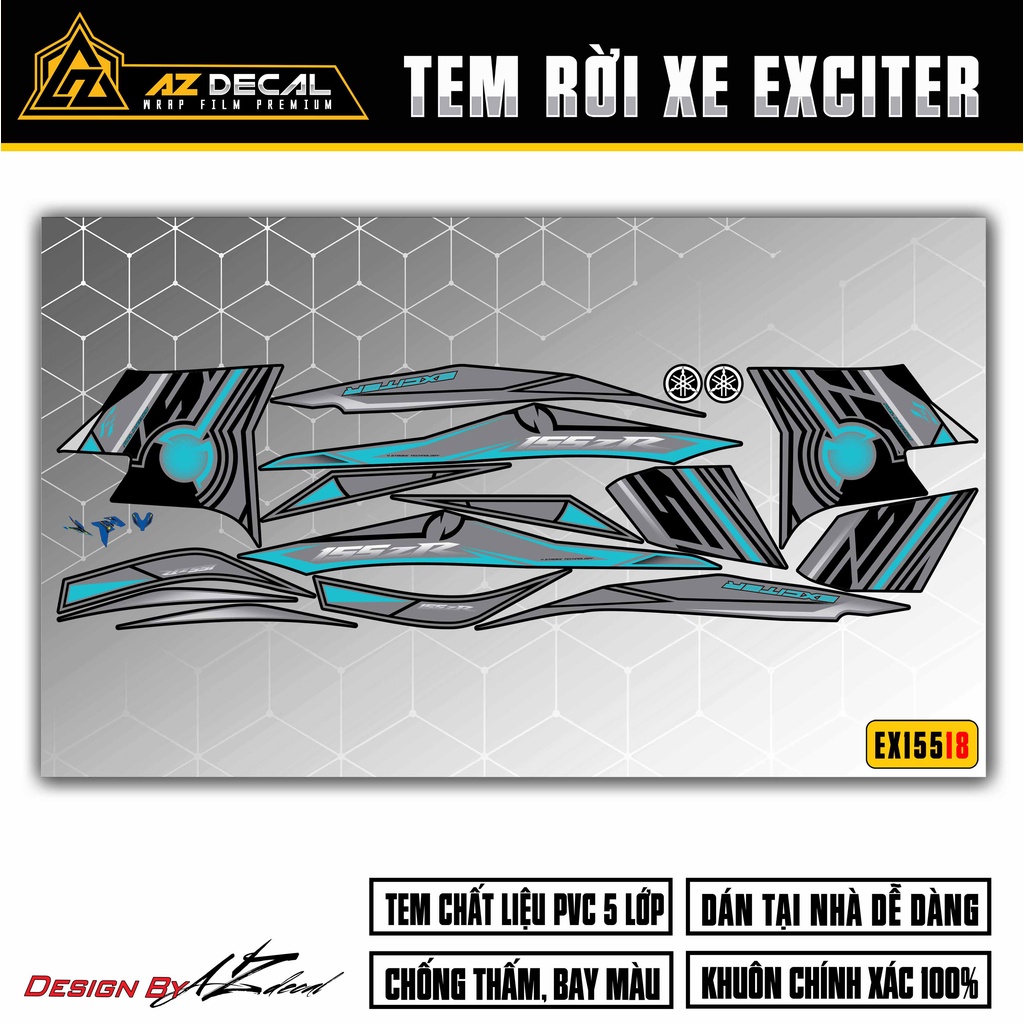 Tem Xe Exciter 155 Mẫu 155ZR | EX15518 | Team Decal Rời Dán Ex155 Đẹp Cho Xe Đỏ Đen Trắng Xanh GP Chống Nước Bền Màu
