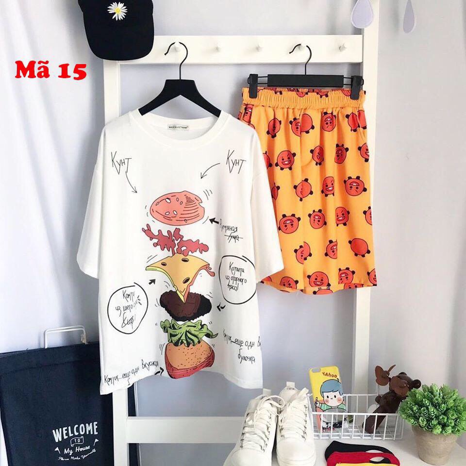 Set Đồ Bộ In Hình cartoon 3D Cute DB17 -Lapi VN Áo+ Quần Đùi Vải Thun Cotton Thoáng Mát