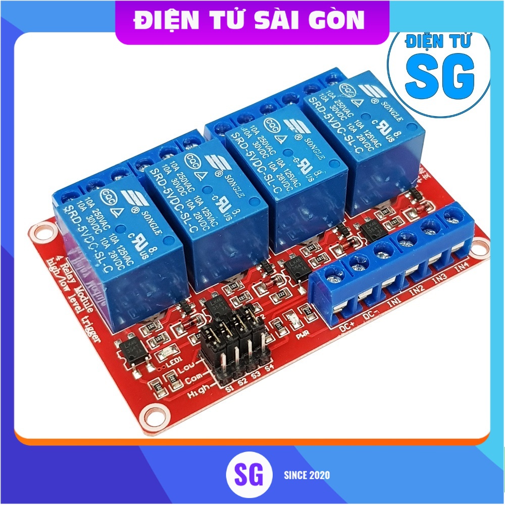 Module 4 Relay Kích H/L 5VDC, 12VDC (Tùy chọn)