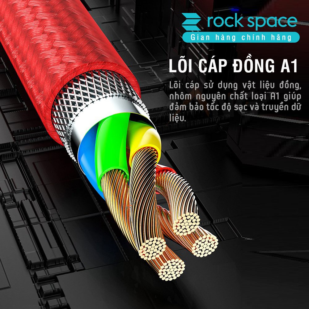 Dây Sạc nhanh IP Rockspace R2 chuẩn sạc nhanh dây dù dài 1m siêu bền-Hàng bảo hành 12 tháng