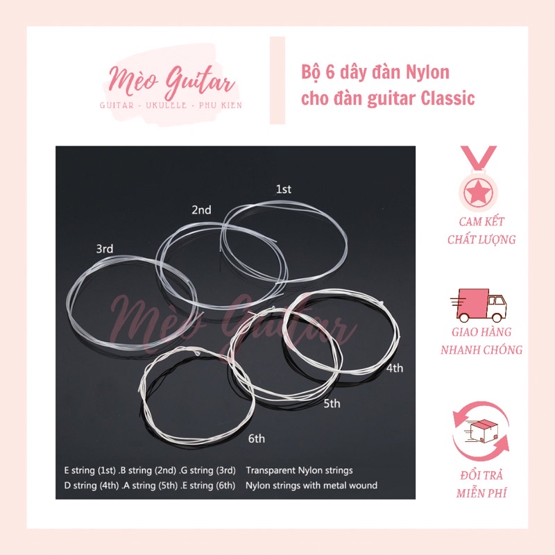 Bộ 6 dây đàn guitar classic chuyên lắp cho các xưởng giá rẻ chất lượng | dây đàn Nylon | dây đàn cho Guitar Classic
