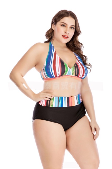 Bộ bikini big size áo yếm sọc dọc 7 màu không thấm nước size 75-105kg