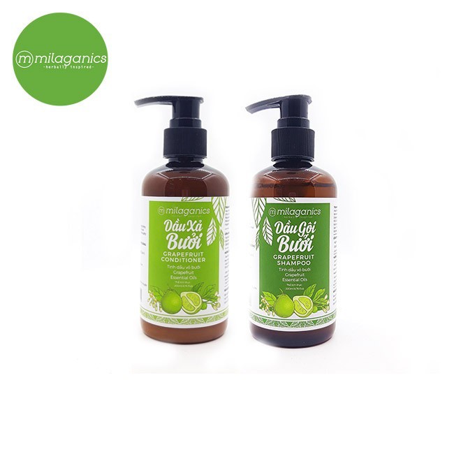 Bộ Dầu Gội và Dầu Xả Bưởi ngăn ngừa rụng tóc, nuôi dưỡng và Kích Thích Mọc Tóc Milaganics (250ml/ chai)