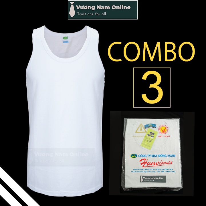 Áo lót nam cotton 3 cái hanoisimex ba lỗ sát nách trắng thấm hút mồ hôi tốt VN04D