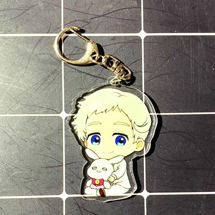 ( mica trong acrylic ) Móc khóa in hình MIỀN ĐẤT HỨA ver ÔM THỎ The Promised Neverland chibi anime cute