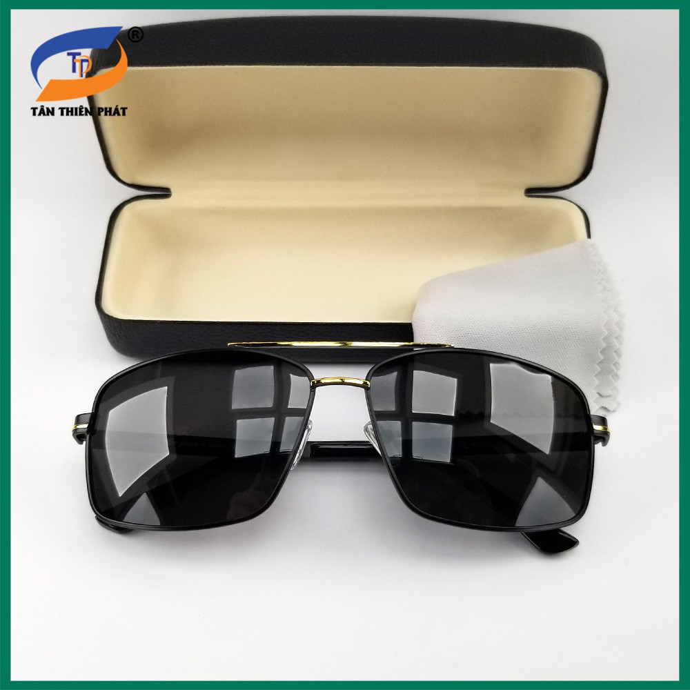 Mắt kính mát nam form chữ nhật màu đen viền vàng 5807. Tròng kính Polarized phân ...