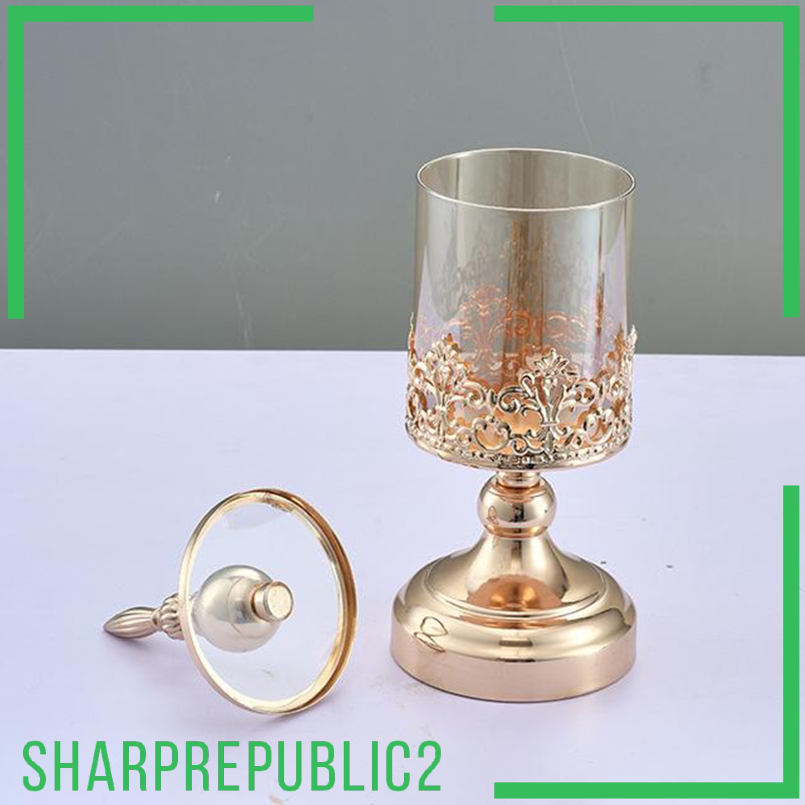 Golden Glass Tea Light Pillar Candle Table Holder Candleholder Home Decor