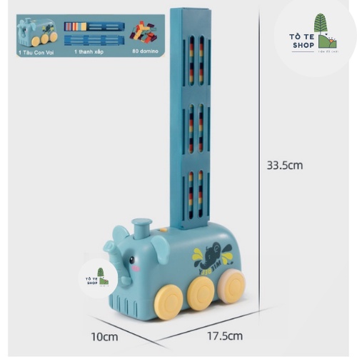 Đồ chơi xe domino hình con voi cực dễ thương, xe thả domino tự động dành cho các bé