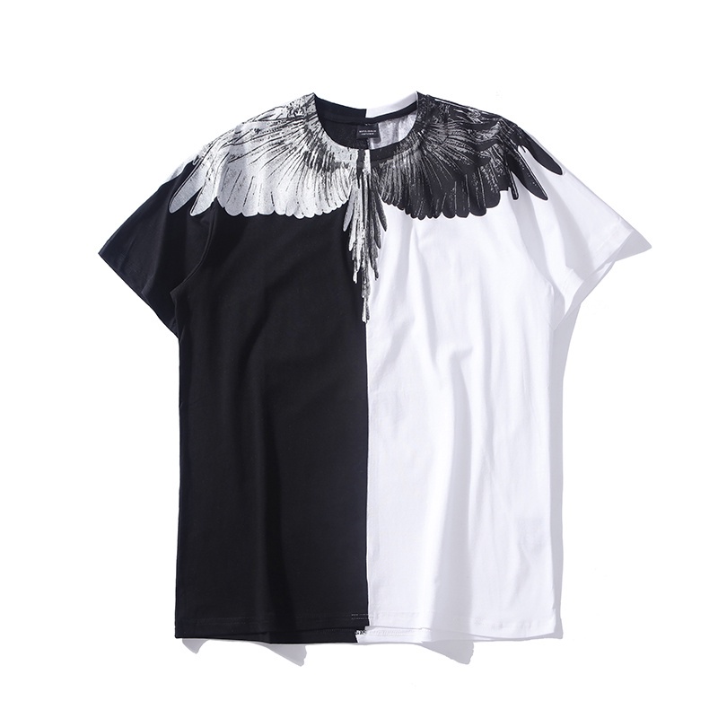 Áo Thun Tay Ngắn Dáng Rộng In Hình Đôi Cánh Màu Trắng Đen Thời Trang Unisex