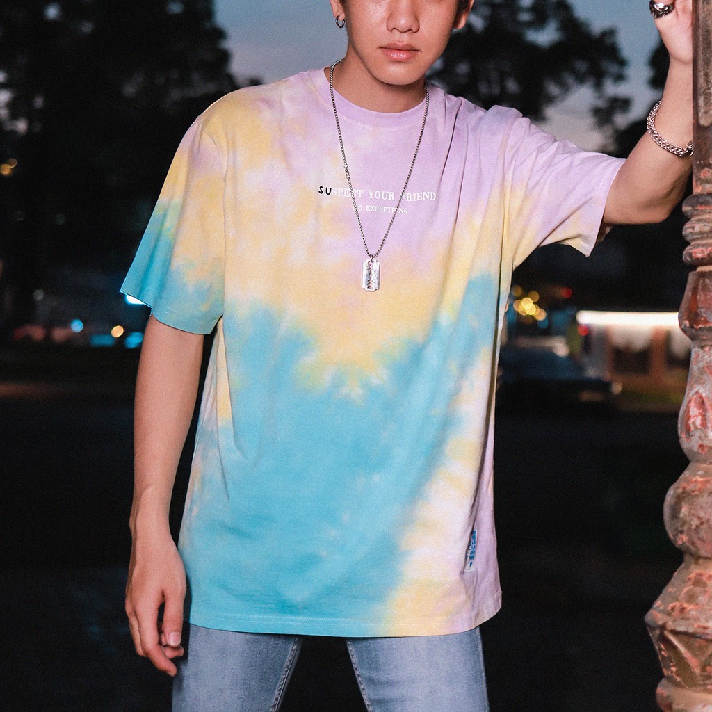 ÁO THUN RESPECT TIE DYE PHỐI 3 MÀU XANH VÀNG TÍM