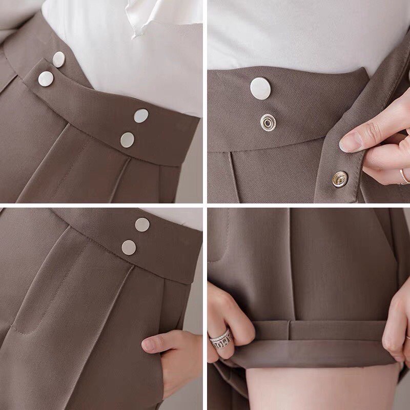 Quần short lưng cao 4 cúc cạp chéo đủ 3 màu đen nâu be cho 65kg chất vitex Hàn-mã sooc 4 cúc