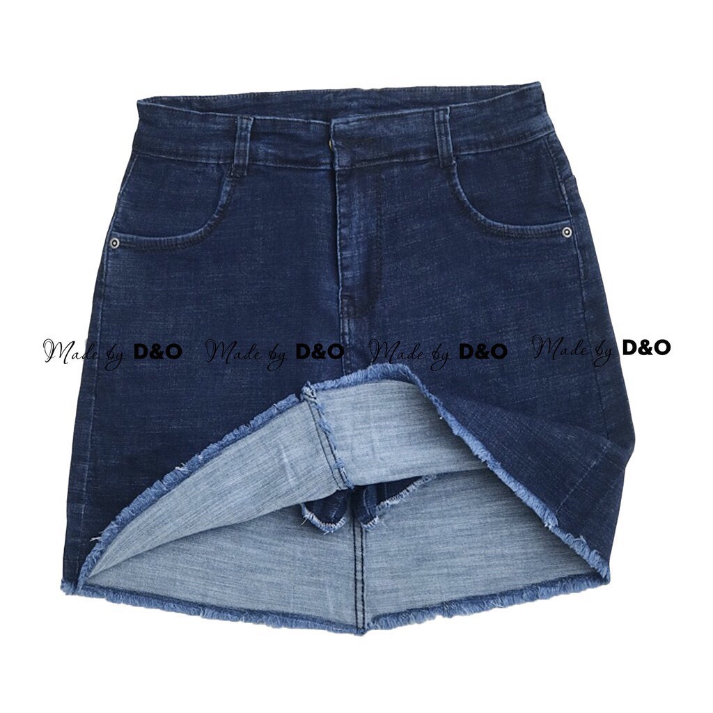 [Size 32~36] Quần Váy Jeans Bigsize Đen/Xanh - Có Quần Trong - CẮT RÁCH Lai Tua U - Lưng Cao/Co Giãn