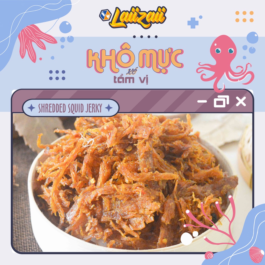 Hộp khô mực xé cay tẩm vị Laiizaii (500 gram) - Đồ ăn vặt ngon lành, chất lượng, uy tín - Ship hỏa tốc Đà Nẵng
