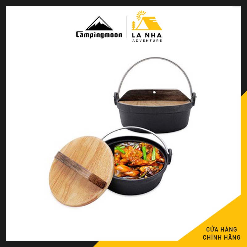 Nồi gang đúc nắp gỗ Campingmoon Nhật Bản D0-23 Chính hãng Là Nhà, mang đi cắm trại, dã ngoại, đa năng