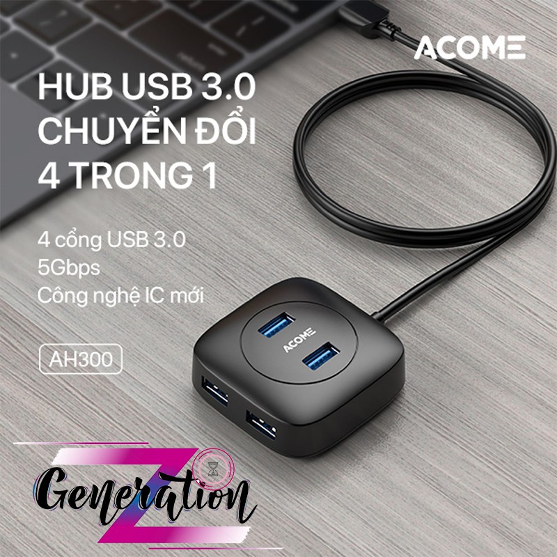 Hub Usb 4 Port 3.0 ACOM - Bộ Chia 4 Cổng USB 3.0 ACOM