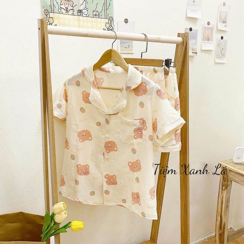 Bộ đồ ngủ Pyjama mặc nhà dễ thương- Bộ ngủ đũi xốp hoạ tiết