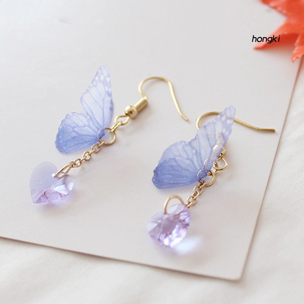 BUTTERFLY Đôi Khuyên Tai Dáng Dài Tạo Hình Trái Tim Và Bươm Bướm Thời Trang Cho Nữ