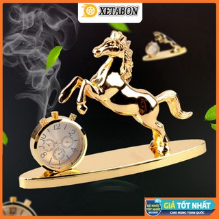 Tượng ngựa tạo mùi ⚡FREESHIP⚡ Tượng ngựa phong thủy đồng hồ đính đá sang trọng - Khuếch tán hương thơm xe hơi