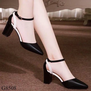 Giày cao gót / Sandal Cao Gót Da Nữ Cao Cấp Phối Màu Đế Vuông Cao 7p Citas - CTG8508