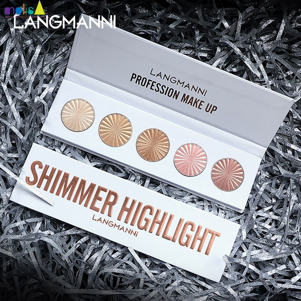 (Hàng Mới Về) Bảng Phấn Bắt Sáng Langmanni 5 Màu Tự Nhiên Độ Bóng Cao