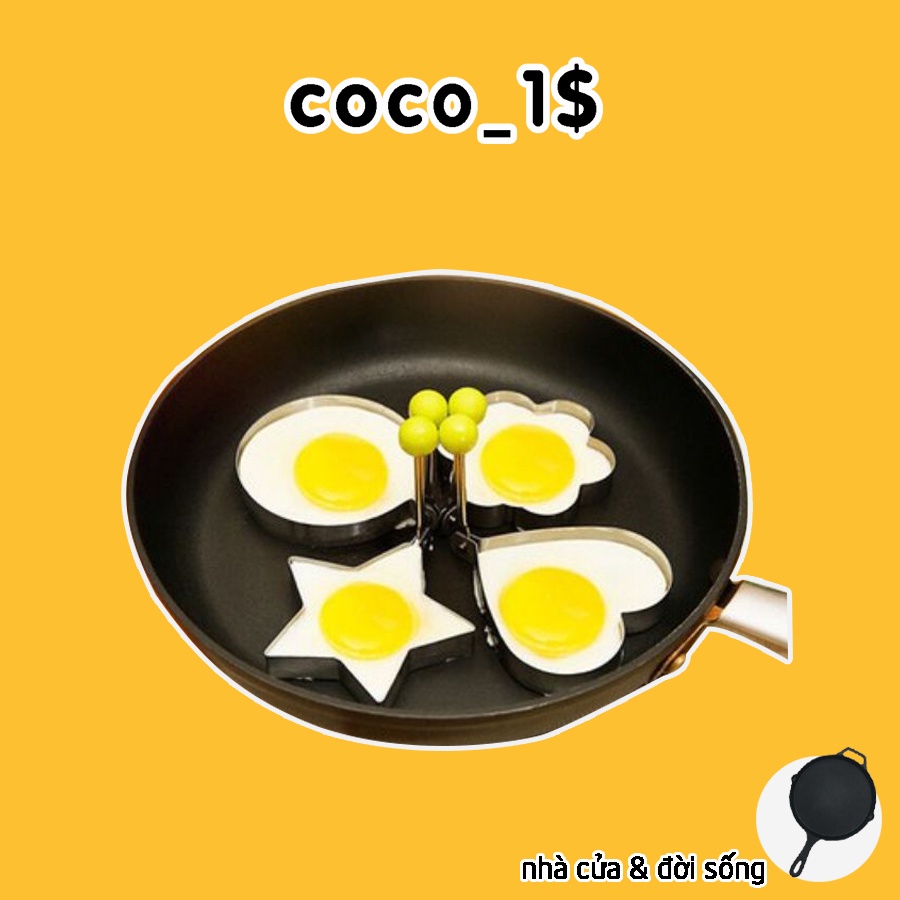 Combo 4 Khuôn Rán Trứng Ốp La, Bánh - Khay Chiên Tạo Nhiều Hình Cute Có Núm Cầm