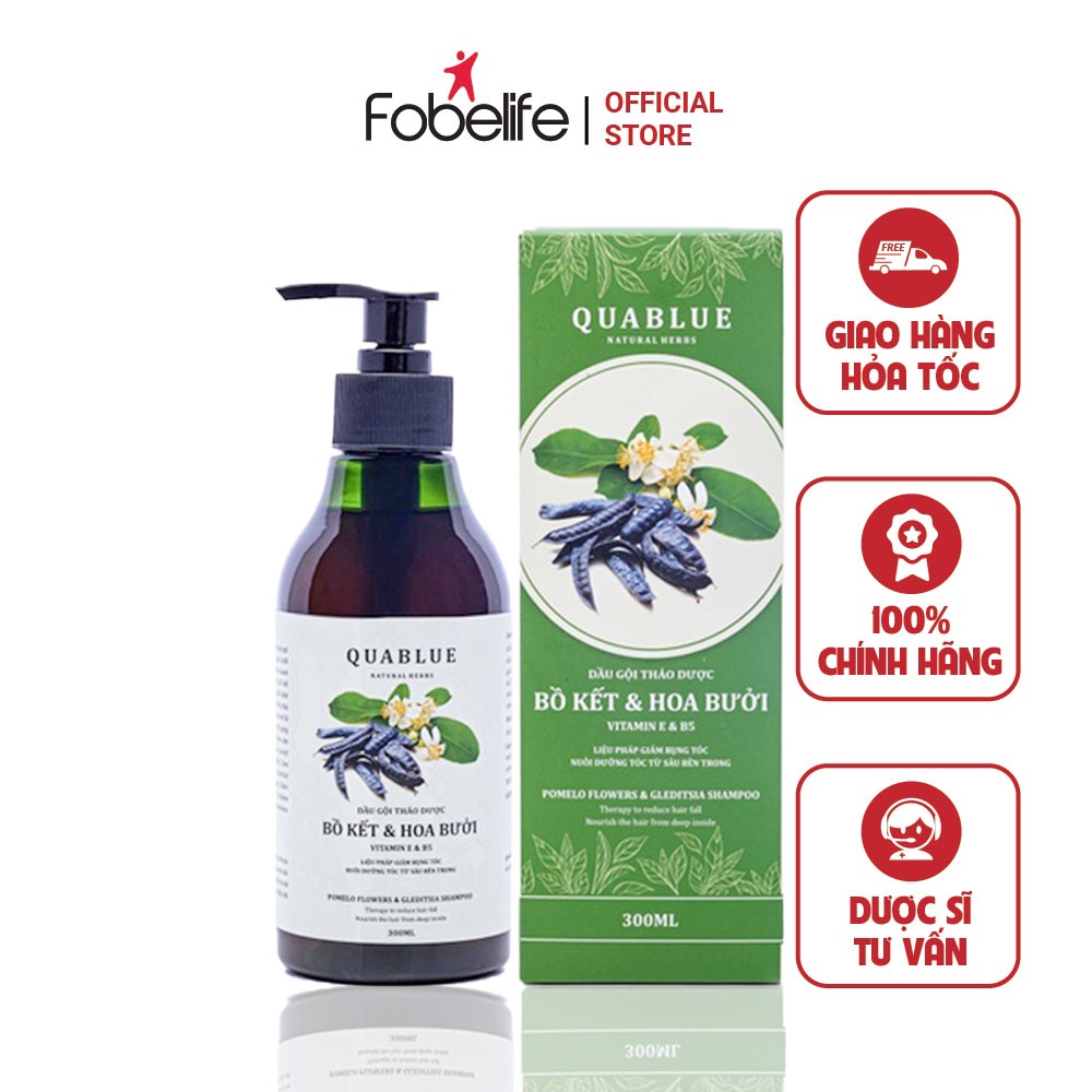 Dầu Gội Thảo Dược Quablue Fobe Tinh Chất Bồ Kết và Hoa Bưởi Kích Thích Mọc Tóc Chai 300ml