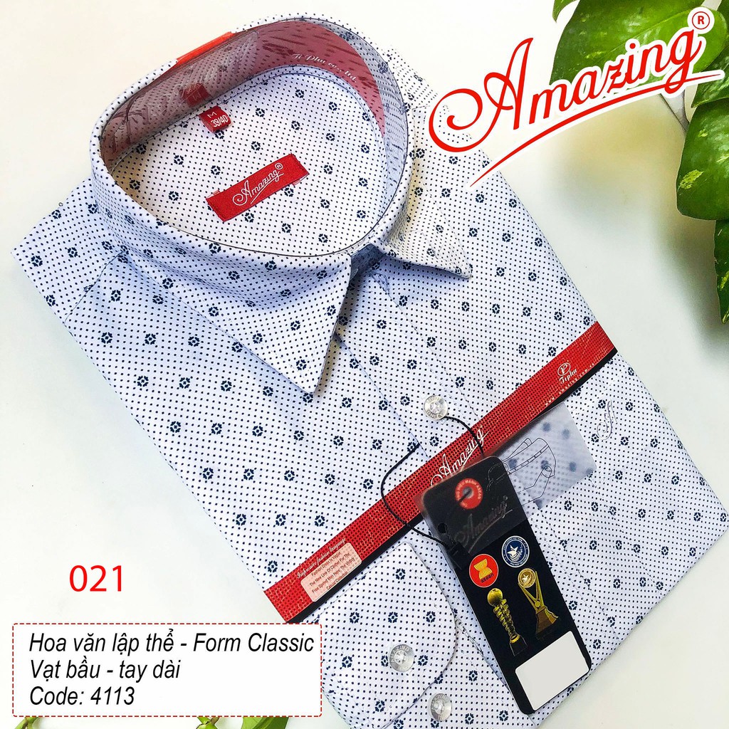 Áo sơ mi nam họa tiết trung niên Amazing,  hoa văn trang nhã, thời trang công sở tay dài, đuôi tôm, big size