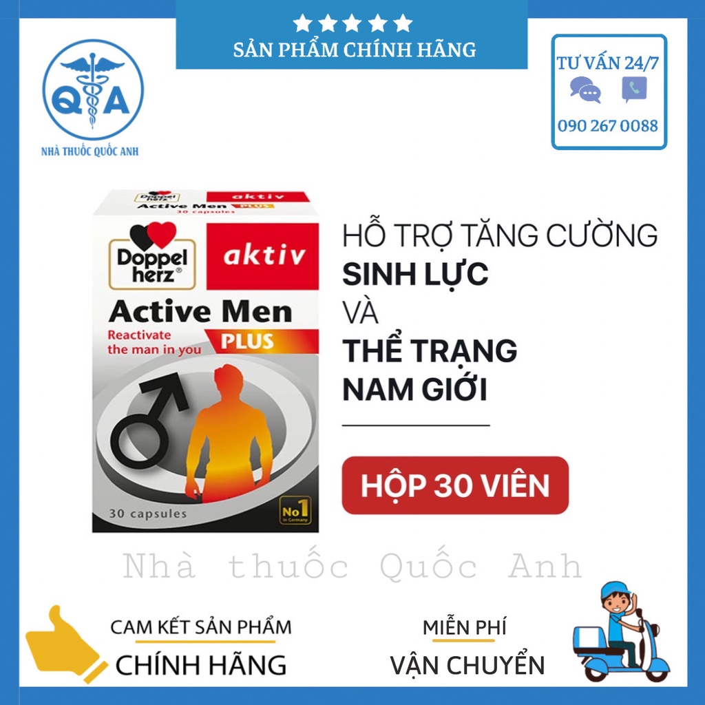 Viên Uống Doppelherz Aktiv Active Men Plus Hộp 30 Viên Tăng Cường Sinh Lực, Hỗ Trợ Sinh Lý Nam