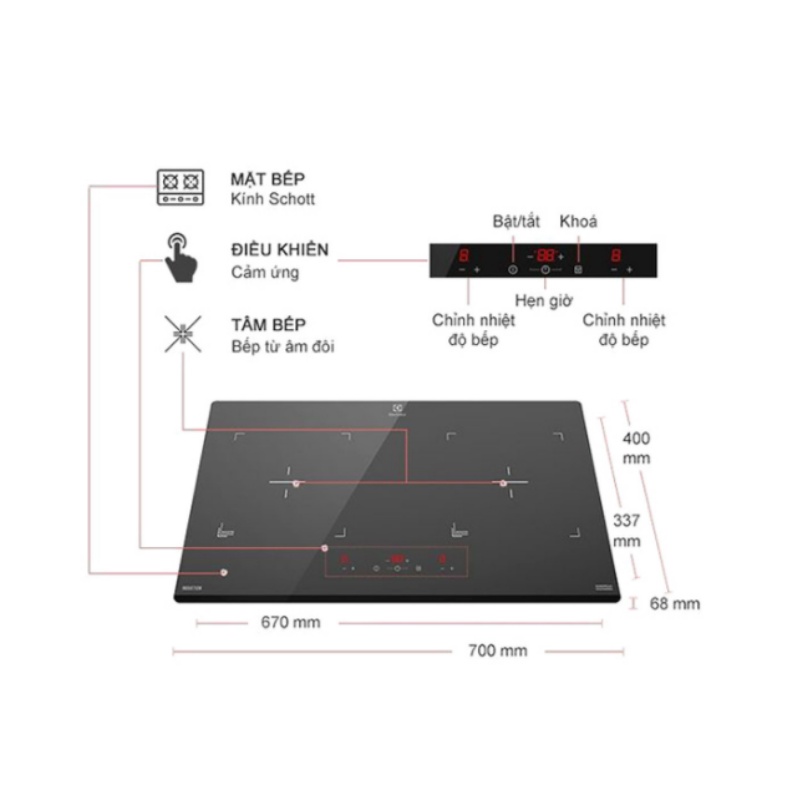 [FREESHIP HCM] Bếp Từ 2 Vùng Nấu Electrolux EHI7023BA - 3600W - Hàng Châu Âu
