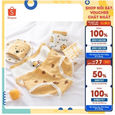 Quần lót tam giác bé gái, chip trẻ em hình gấu siêu xinh cho trẻ em từ 30-50kg
