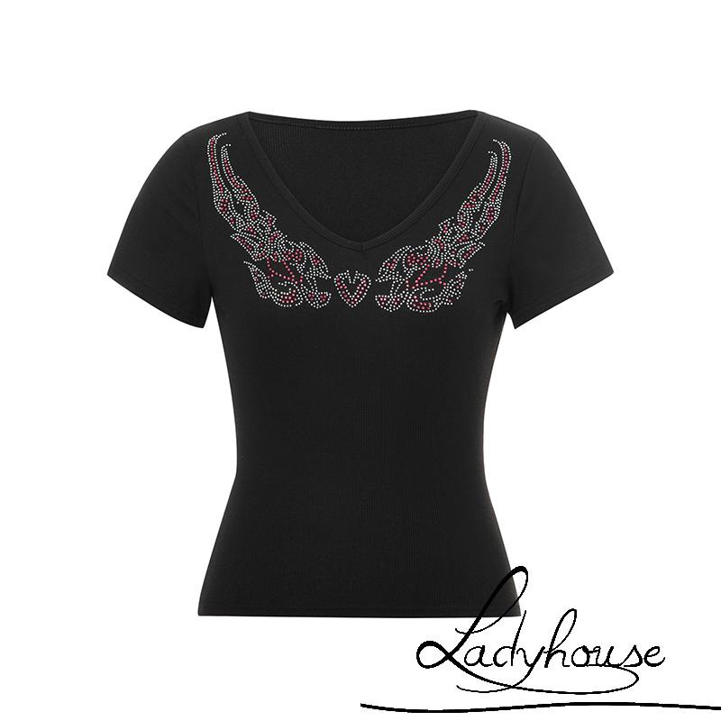 Áo thun tay ngắn dáng ôm đính đá thời trang mùa hè cho nữ