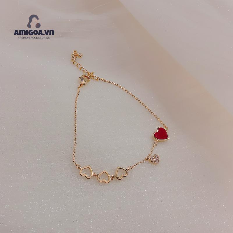 ✨✨Vòng Tay Hình Trái Tim Đỏ Đính Đá Zircon Thanh Lịch Phong Cách Hàn Quốc Cho Nữ