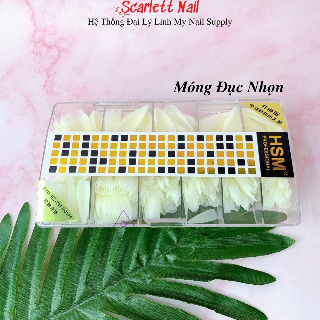 Móng Giả Úp Nhám HSM Thang Nhọn Tròn Vuông Trong Và Đục Hộp 500 Cái