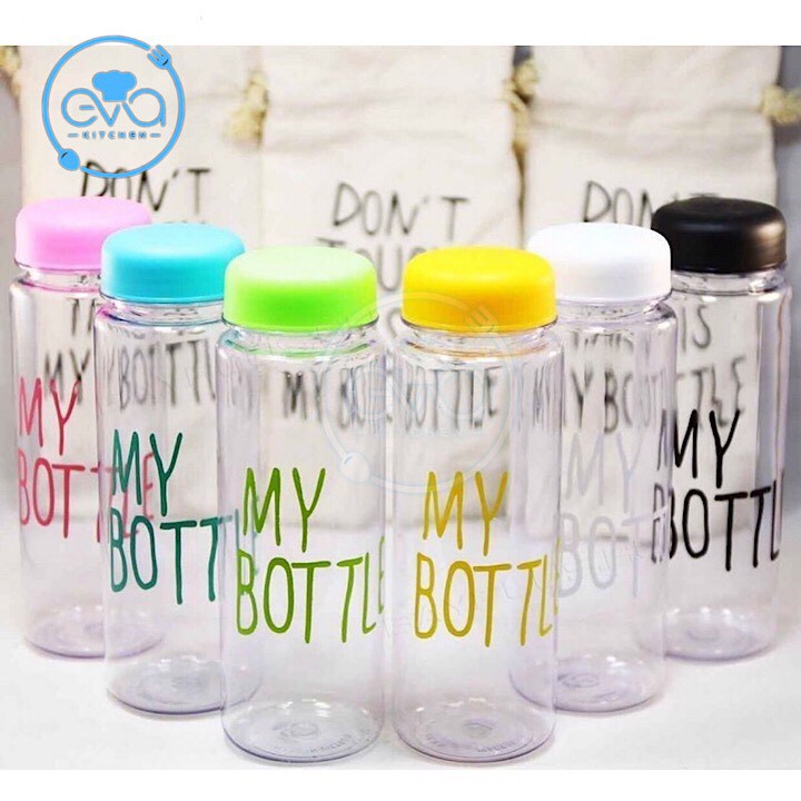 Combo 5 Bình Nước Thủy Tinh In Chữ Kèm Túi Vải Đựng My Bottle Nhiều Màu 500ml