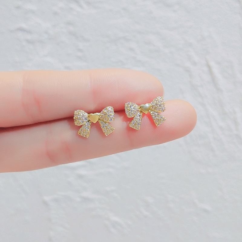 Khuyên tai JIUDUOLAN mạ bạc thiết kế nơ trái tim đính đá nhân tạo thời trang thanh lịch