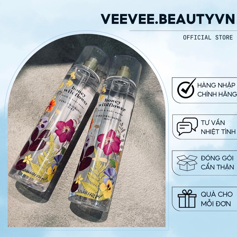 Body Mist HONEY WILDFLOWER - Xịt Thơm Toàn Thân Bath and Body Works BBW Khử Mùi Nước Hoa