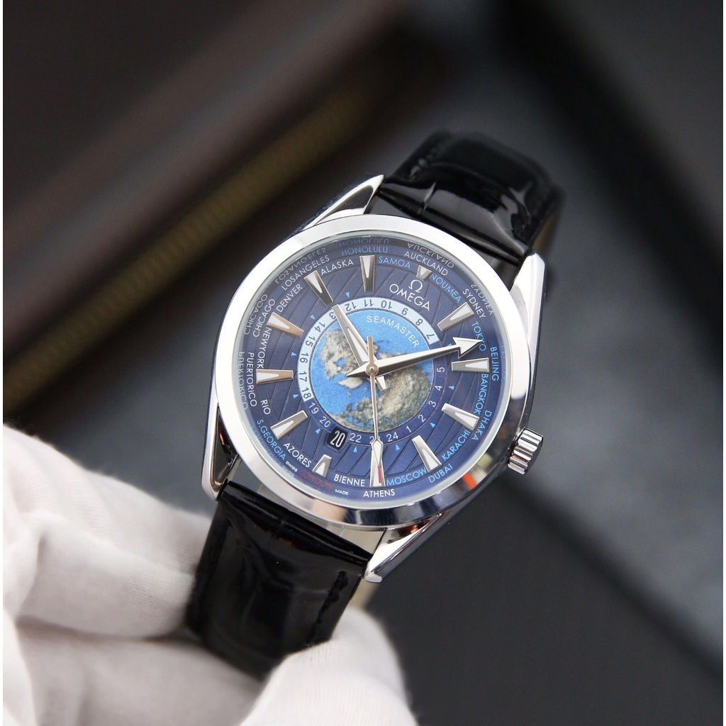 đồng hồ nam omega bản đồ dây da thời trang