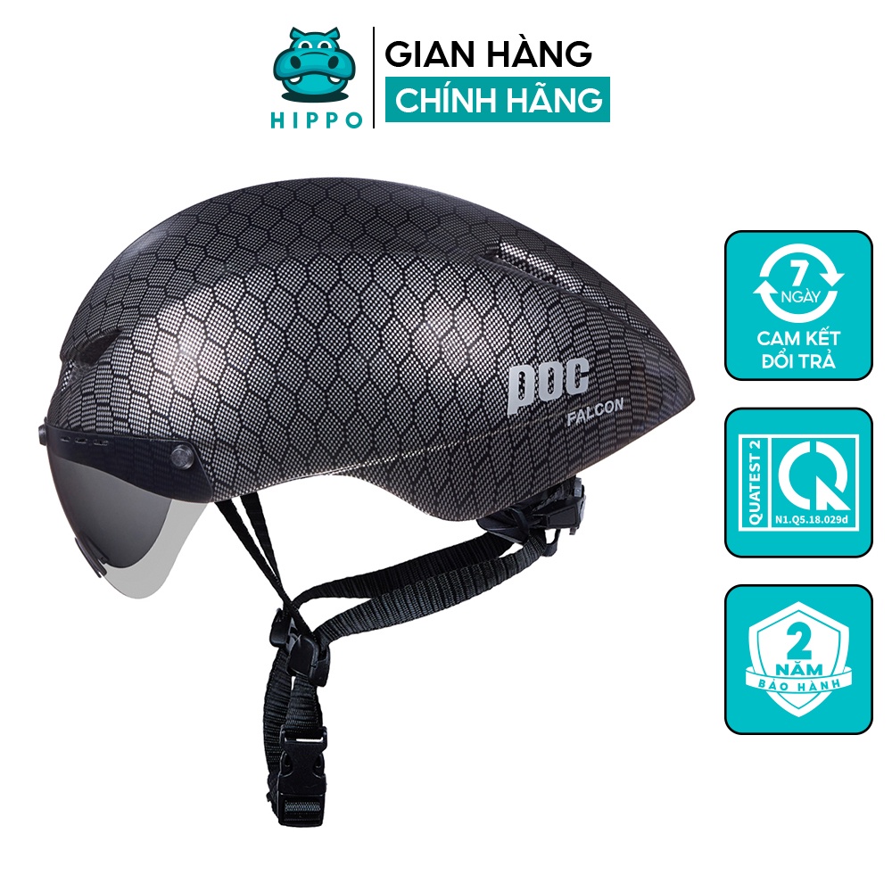 Mũ bảo hiểm xe đạp thể thao Poc Falcon siêu nhẹ chính hãng màu đen carbon bóng - HIPPO HELMET