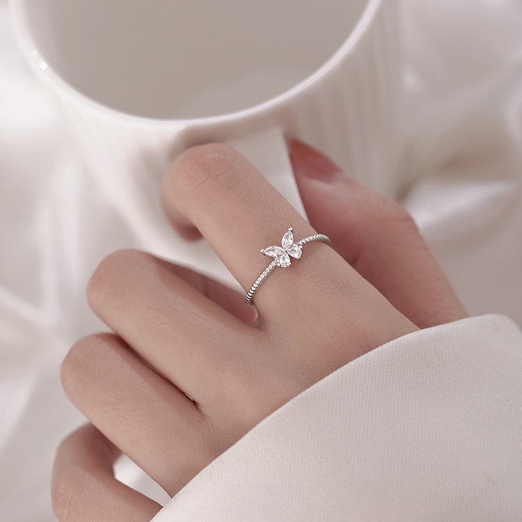 Nhẫn bằng bạc 925 bình bướm đơn giản đính đá giả thời trang cho nữ