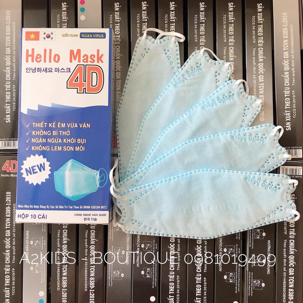 Hộp 10 khẩu trang 4D kháng khuẩn Hello Mask công nghệ Hàn Quốc - 5 màu lựa chọn