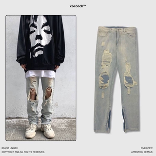Quần jeans nam nữ rách đùi zip gấu QD505 by COCCACH