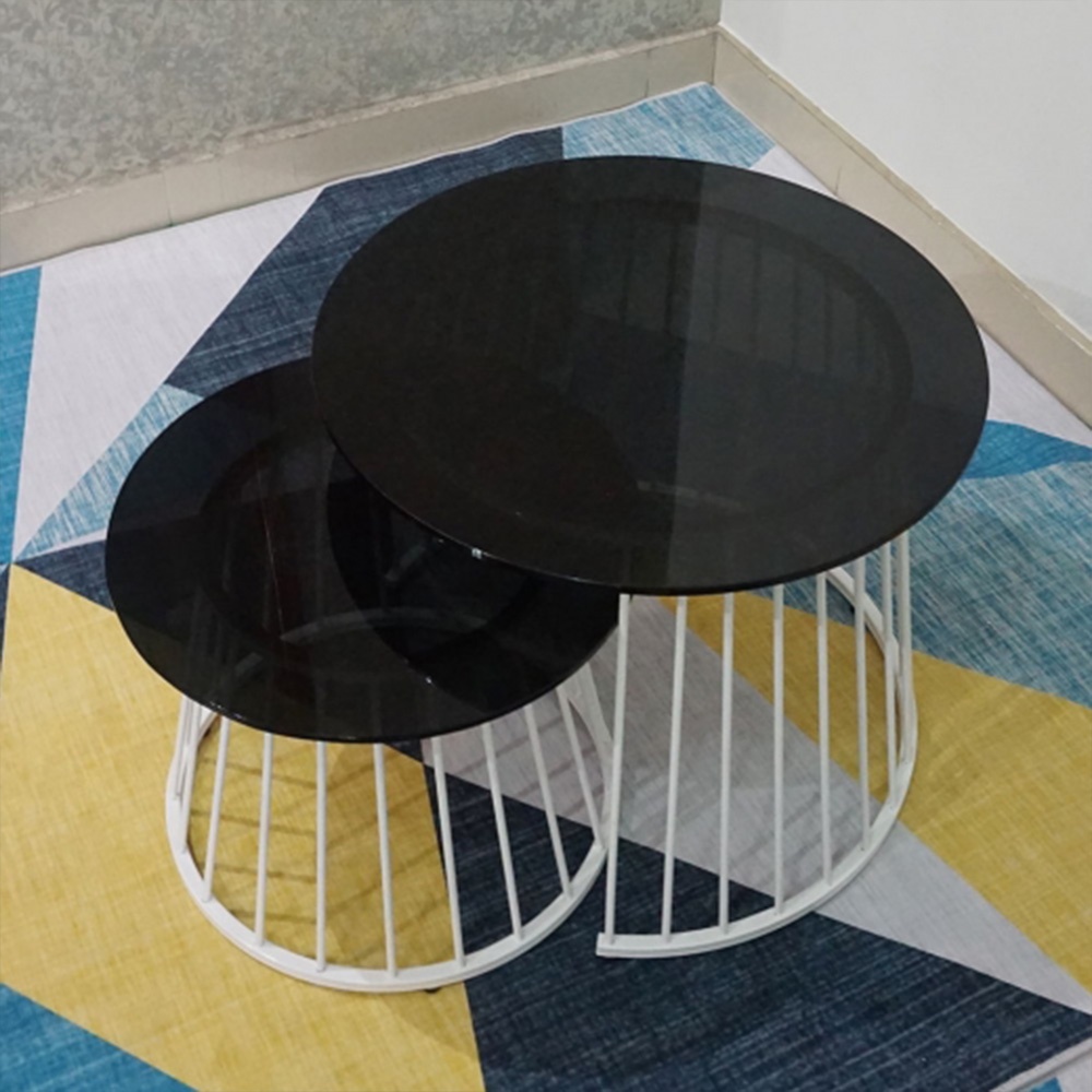 Bộ bàn trà sofa đôi xếp lồng phòng khách IBIE Trento mặt tròn, chân sắt sơn tĩnh điện, tùy chọn màu sắc, mặt bàn